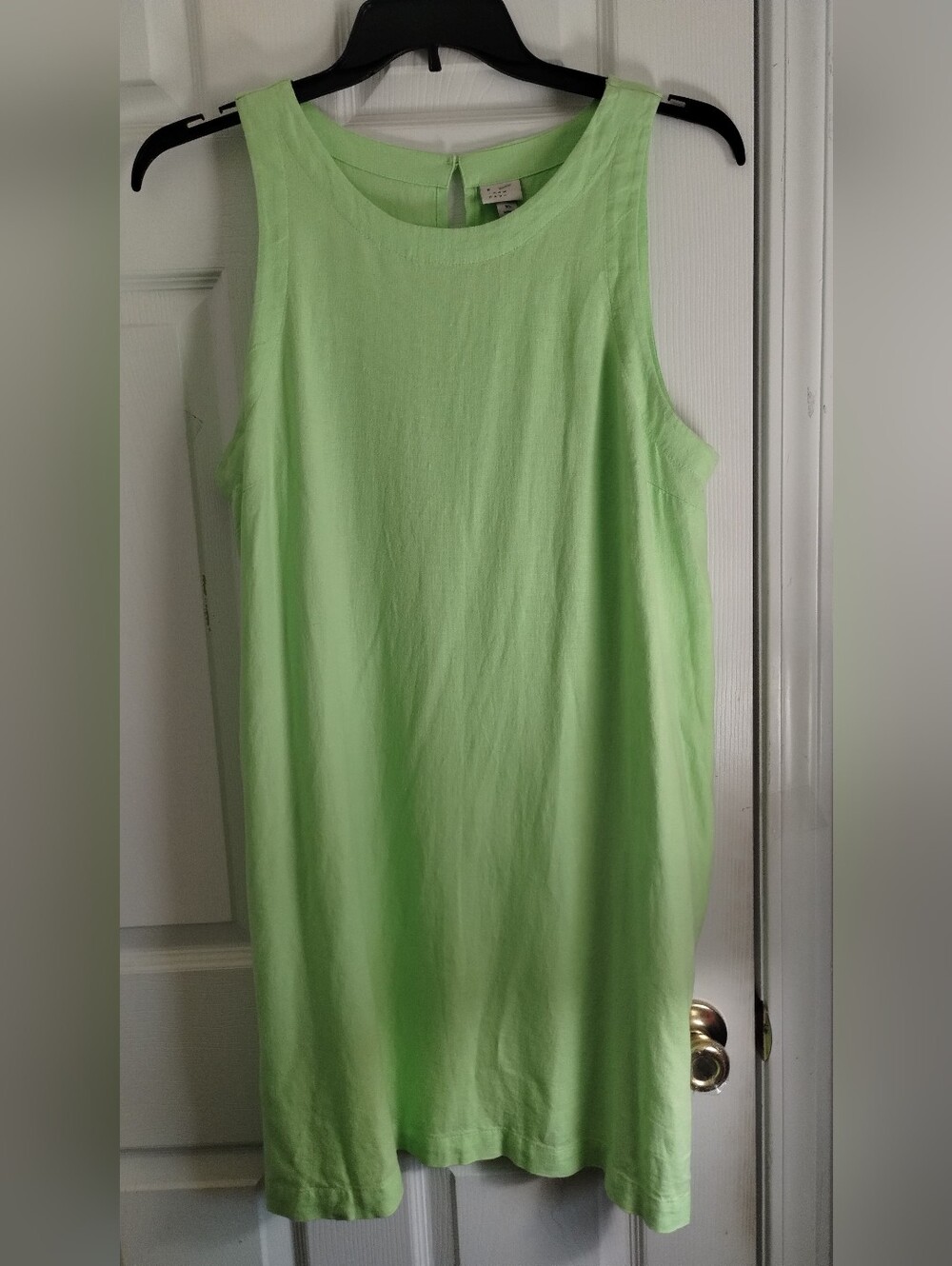 Linen Blend Lime Green Tank Top Mini Dress With Pockets